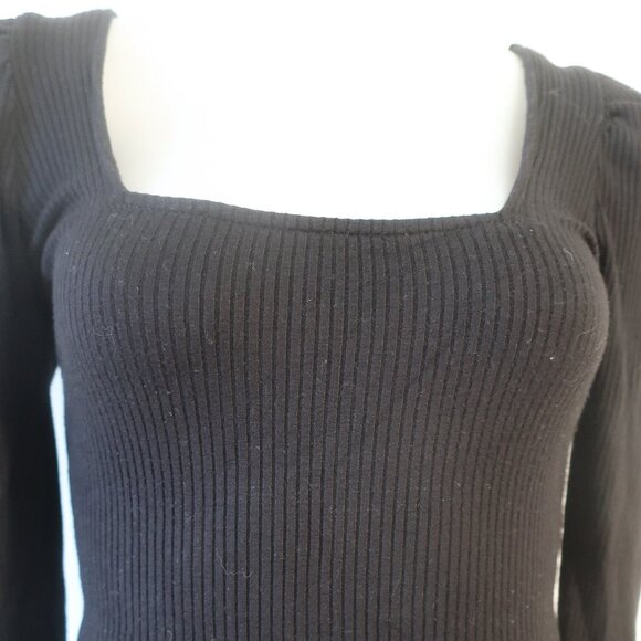 Womens The Range (Item- 120) Black Ribbed Square Neck Puff Sleeve Blouse Top S - Picture 3 of 8